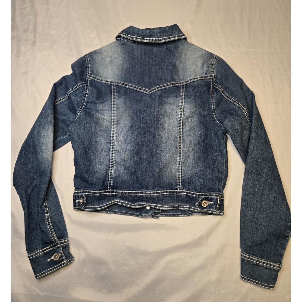 Maurices Thick Stich Cropped Denim Jacket Small Button Up Blue Pockets Preppy - Picture 6 of 7